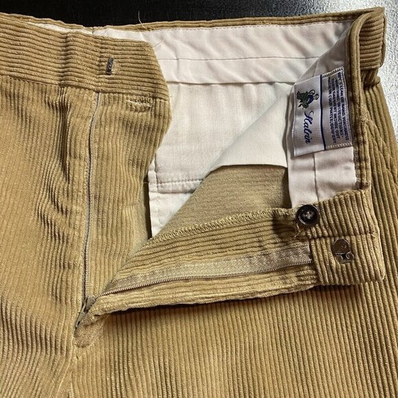 Vintage Halrin Corduroy Pants Golfer Embroidered Tan Cotton Needlepoint Red - Picture 5 of 10
